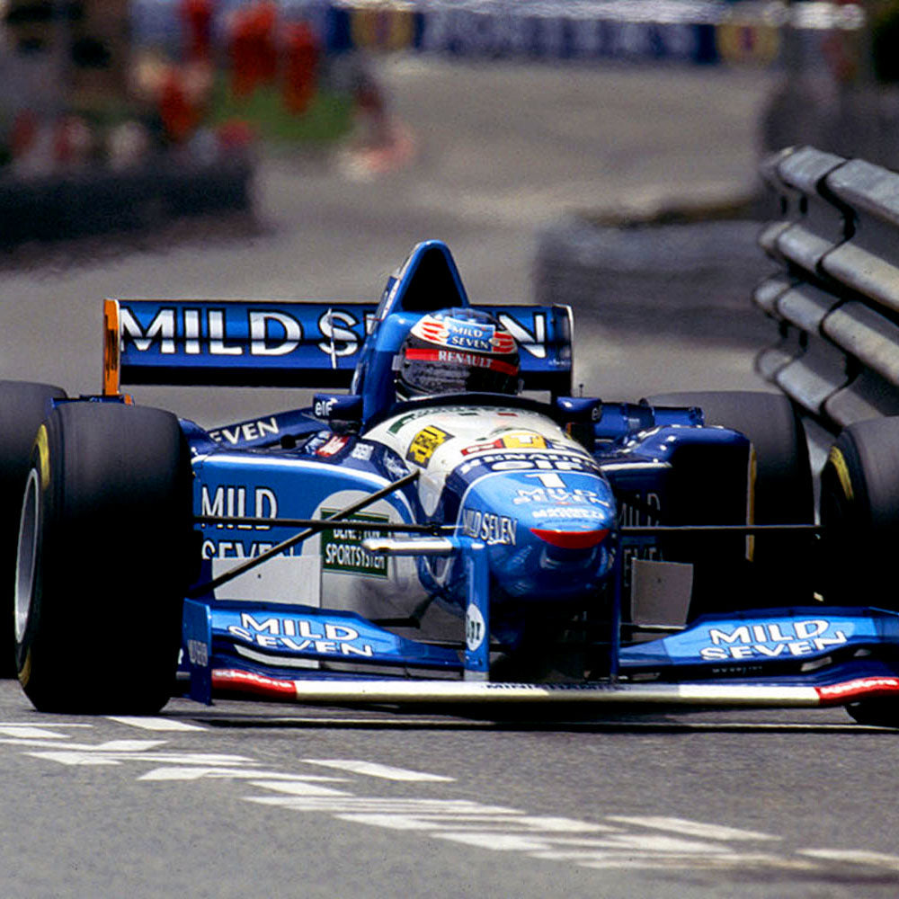 "Michael Schumacher driving his Benetton B195 around the streets of Monaco at the Grand Prix in 1995 