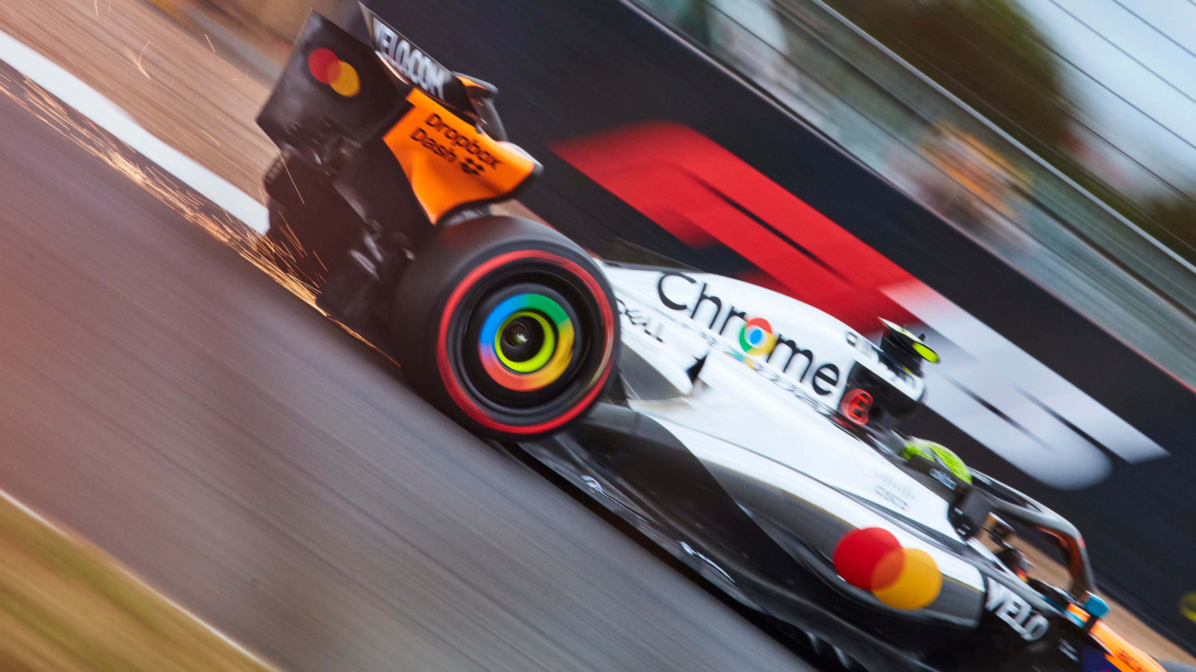 McLaren F1 race car driven by Lando Norris around the Silverstone race track at the British Grand Prix in 2025