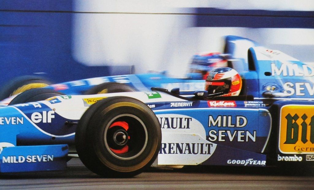 Michael Schumacher driving his 1995 Benetton Formula One car. 